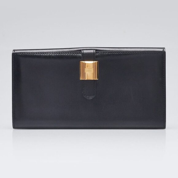 Hermes Black Box Leather Saumur Diane Long Wallet - Picture 1 of 10